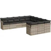 vidaXL 11-tlg. Garten-Sofagarnitur mit Kissen Hellgrau Poly Rattan