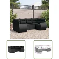The Living Store 6-tlg. Garten-Sofagarnitur mit Kissen Schwarz Poly Rattan