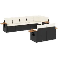 Syfax 8-tlg. Garten-Sofagarnitur mit Kissen Schwarz Poly Rattan