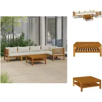 vidaXL 6-tlg. Garten-Lounge-Set mit Creme Kissen Massivholz Akazie - Gartenmöbel-Sets