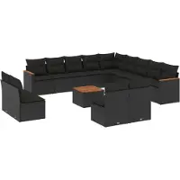 Syfax 14-tlg. Garten-Sofagarnitur mit Kissen Schwarz Poly Rattan