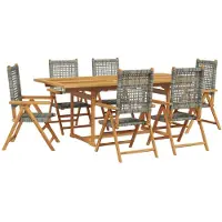 Syfax 7-tlg. Garten-Essgruppe Poly Rattan und Massivholz Grau
