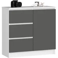 Akord Stilvolle weiße und graphitgraue Kommode mit Schubladen und Regalen 80 cm K80 JERRY