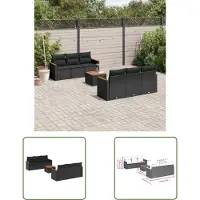 The Living Store 7-tlg. Garten-Sofagarnitur mit Kissen Schwarz Poly Rattan