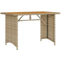 Syfax Gartentisch mit Holzplatte Beige 110x68x70 cm Poly Rattan