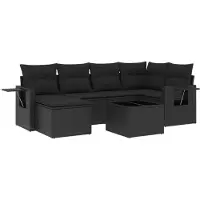 Syfax 7-tlg. Garten-Sofagarnitur mit Kissen Schwarz Poly Rattan