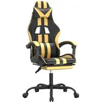 Syfax Gaming-Stuhl mit Fußstütze Drehbar Schwarz & Golden Kunstleder