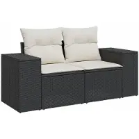 Syfax Gartensofa mit Kissen 2-Sitzer Schwarz Poly Rattan
