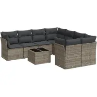 Syfax 9-tlg. Garten-Sofagarnitur mit Kissen Grau Poly Rattan