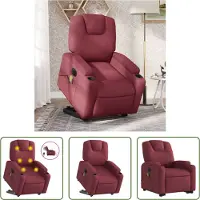 The Living Store Elektrischer Massagesessel mit Aufstehhilfe Weinrot Stoff