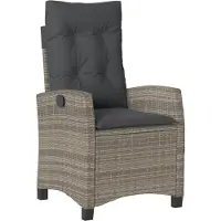 Syfax Gartensessel Verstellbar mit Kissen Grau Poly Rattan