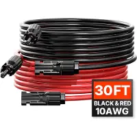 Vevor 9,14 m Solarkabel, Verlängerungskabel 2er-Set, 10AWG Kabel mit wasserdichten Buchsen- & Steckeranschlüssen, PV-Kabel für Solarpanele zu Hause, auf Schiffen & in Wohnmobilen, Schwarz + Rot
