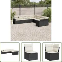 The Living Store 10-tlg. Garten-Sofagarnitur mit Kissen Schwarz Poly Rattan