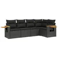Syfax 5-tlg. Garten-Sofagarnitur mit Kissen Schwarz Poly Rattan
