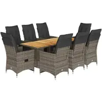 Syfax 9-tlg. Garten-Bistro-Set mit Kissen Grau Poly Rattan