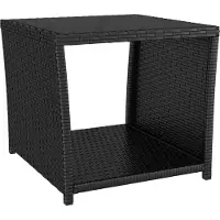 Syfax Beistelltisch mit Glasplatte Schwarz Poly Rattan & Hartglas