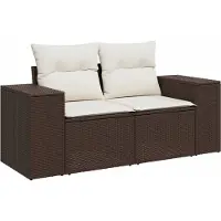 Syfax Gartensofa mit Kissen 2-Sitzer Braun Poly Rattan