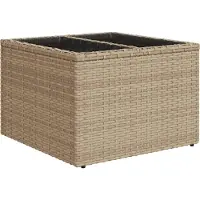 Syfax Gartentisch mit Glasplatte Beige 55x55x37 cm Poly Rattan