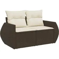 Syfax Gartensofa mit Kissen 2-Sitzer Braun Poly Rattan