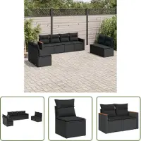 The Living Store 8-tlg. Garten-Sofagarnitur mit Kissen Schwarz Poly Rattan