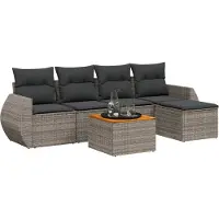 Syfax 6-tlg. Garten-Sofagarnitur mit Kissen Grau Poly Rattan