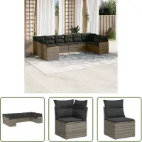 The Living Store 10-tlg. Garten-Sofagarnitur mit Kissen Grau Poly Rattan