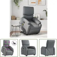 The Living Store Massagesessel mit Aufstehhilfe Elektrisch Grau Kunstleder