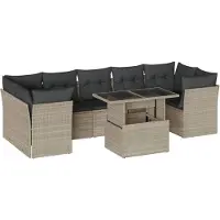 vidaXL 8-tlg. Garten-Sofagarnitur mit Kissen Hellgrau Poly Rattan