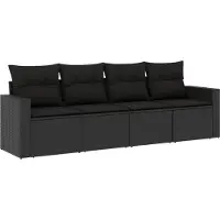 Syfax 4-tlg. Garten-Sofagarnitur mit Kissen Schwarz Poly Rattan