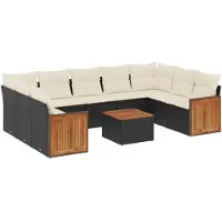 Syfax 10-tlg. Garten-Sofagarnitur mit Kissen Schwarz Poly Rattan