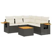 Syfax 6-tlg. Garten-Sofagarnitur mit Kissen Schwarz Poly Rattan