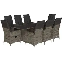 Syfax 9-tlg. Garten-Essgruppe mit Kissen Grau Poly Rattan