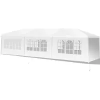 Costway 3x9m Gartenpavillon Partyzelt mit 8 Seitenwände Bierzelt UV-Schutz, Gartenzelt Pavillon Faltpavillon Weiß