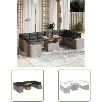 The Living Store 11-tlg. Garten-Sofagarnitur mit Kissen Grau Poly Rattan
