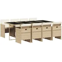 vidaXL 9-tlg. Garten-Essgruppe mit Kissen Beige Poly Rattan