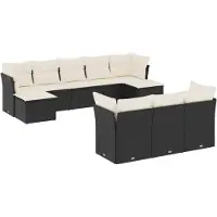 Syfax 10-tlg. Garten-Sofagarnitur mit Kissen Schwarz Poly Rattan