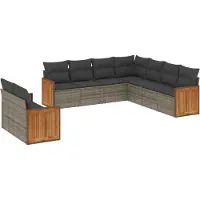 Syfax 9-tlg. Garten-Sofagarnitur mit Kissen Grau Poly Rattan