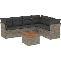 Syfax 7-tlg. Garten-Sofagarnitur mit Kissen Grau Poly Rattan