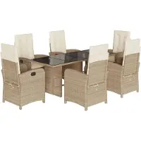 Syfax 7-tlg. Garten-Essgruppe mit Kissen Beige Poly Rattan
