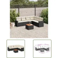 The Living Store 7-tlg. Garten-Sofagarnitur mit Kissen Schwarz Poly Rattan