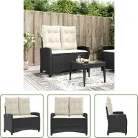The Living Store Gartenbank Verstellbar mit Kissen Schwarz Poly Rattan