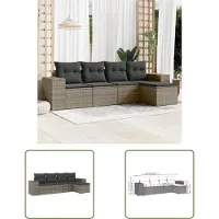 The Living Store 5-tlg. Garten-Sofagarnitur mit Kissen Grau Poly Rattan