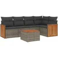 Syfax 6-tlg. Garten-Sofagarnitur mit Kissen Grau Poly Rattan