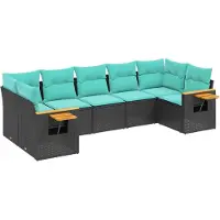 Syfax 7-tlg. Garten-Sofagarnitur mit Kissen Schwarz Poly Rattan