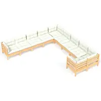 Syfax 10-tlg. Garten-Lounge-Set mit Creme Kissen Kiefernholz