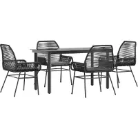 Syfax 5-tlg. Garten-Essgruppe mit Kissen Schwarz Poly Rattan Glas