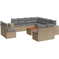Syfax 12-tlg. Garten-Sofagarnitur mit Kissen Beige Poly Rattan