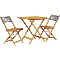 Syfax 3-tlg. Bistro-Set Grau Poly Rattan und Massivholz