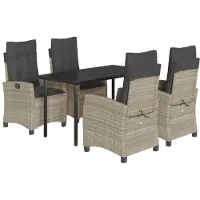 Syfax 5-tlg. Garten-Essgruppe mit Kissen Hellgrau Poly Rattan