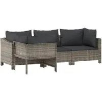 Syfax 4-tlg. Garten-Lounge-Set mit Kissen Grau Poly Rattan